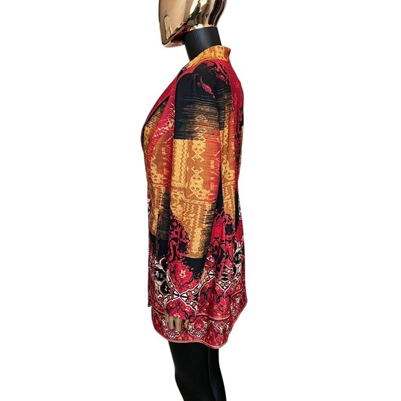 Chico's Paisley Patchwork Longline Blazer Jacket Red Black Gold Size 1 - Picture 7 of 11